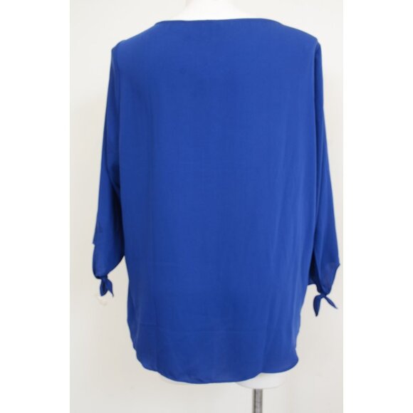 Talbots PLUS Size 2X Royal Blue 3/4 Knotted Sleeve Keyhole Blouse Top Office - Picture 7 of 9